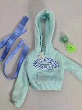 LOT VTG Doll Hoodie Shirt "Avercrombie & Fitch" Hair Brush Blue Ties Clip Barbie